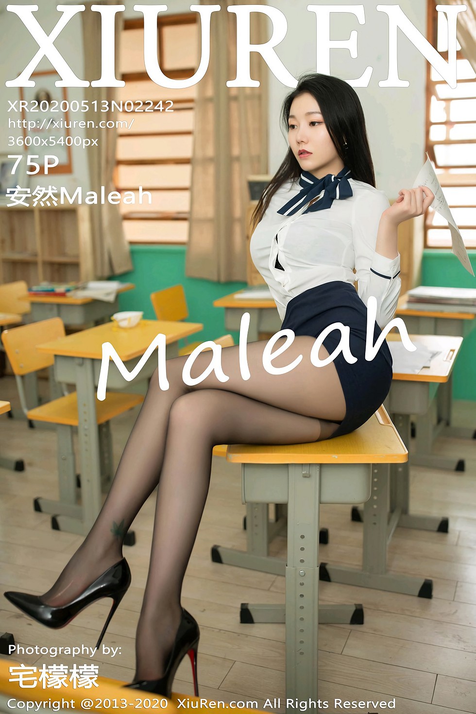 XiuRen第2242期_嫩模安然Maleah偷窥女教师主题蕾丝内衣配无内黑丝魅惑写真75P