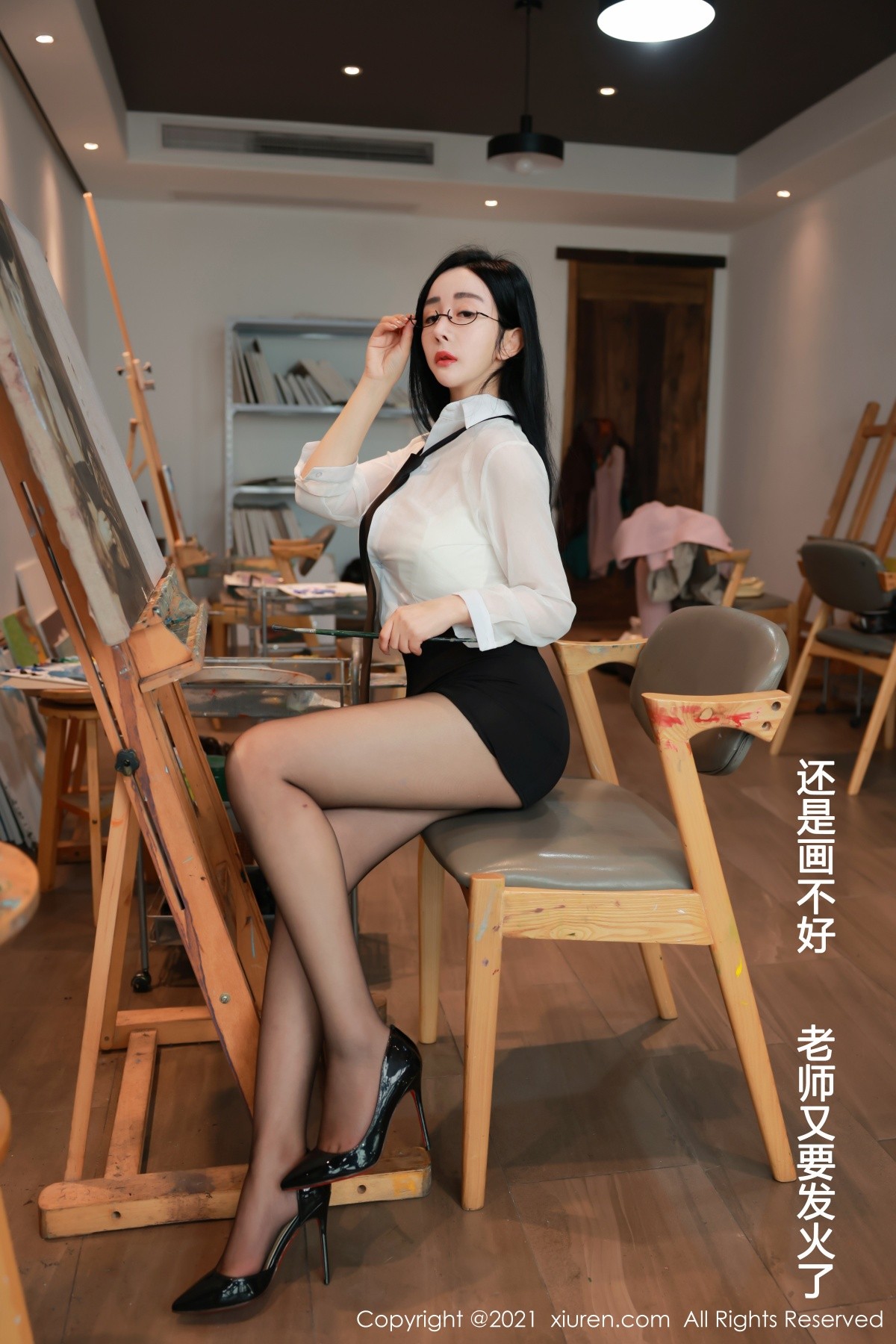 XiuRen第3341期_女神允爾美术老师剧情主题半脱白衬衣露傲人豪乳撩人诱惑写真60P