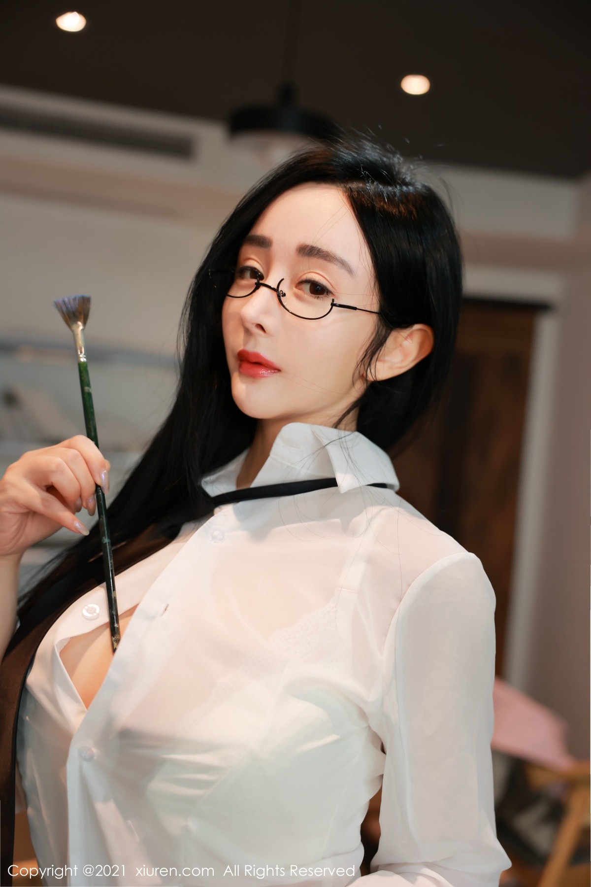 XiuRen第3341期_女神允爾美术老师剧情主题半脱白衬衣露傲人豪乳撩人诱惑写真60P